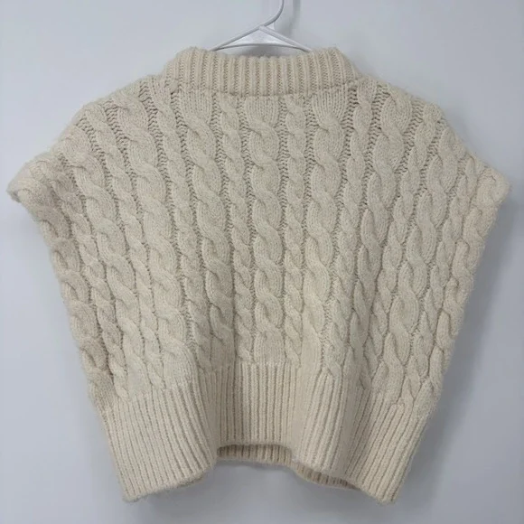Zara Womens Size Small Ivory Cable Knit Pullover Cropped Sweater Vest - Picture 2 of 9